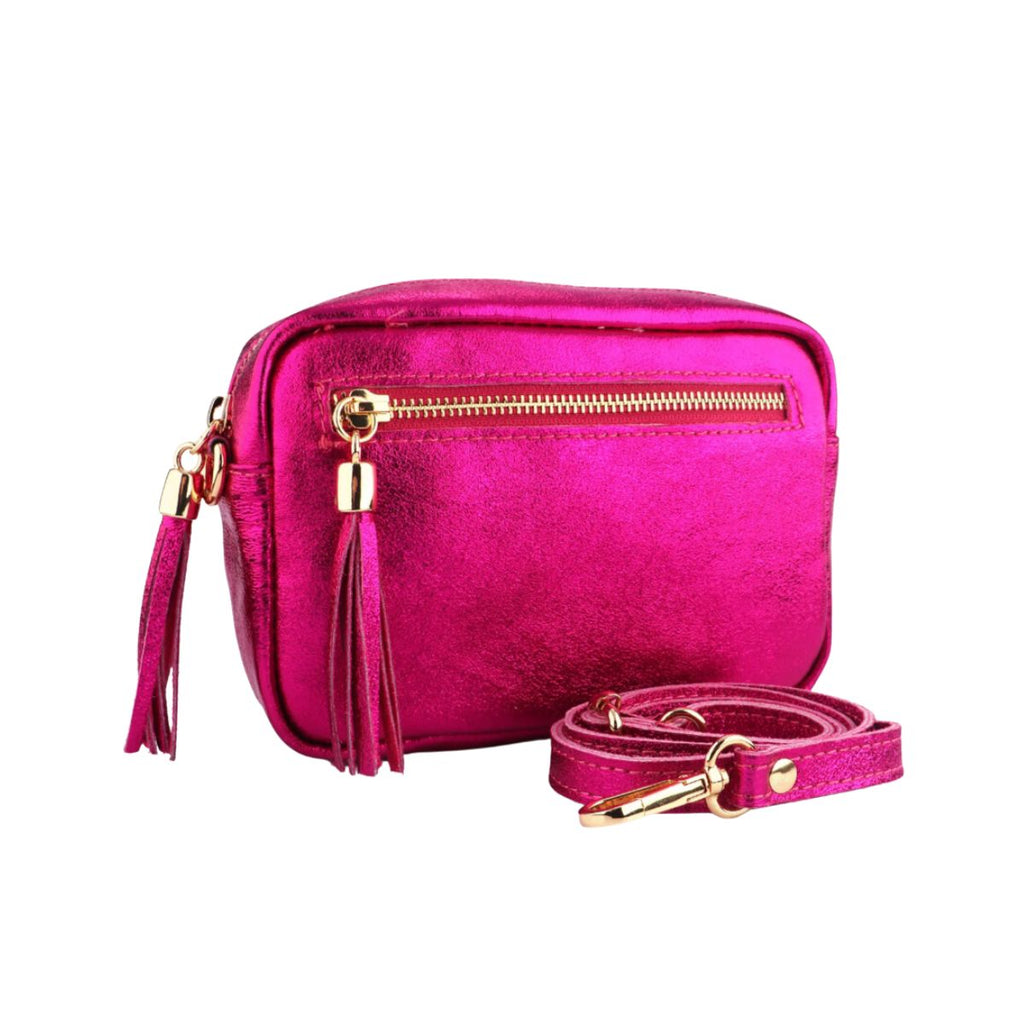 Metallic Pink Leather Small Disco Bag Front