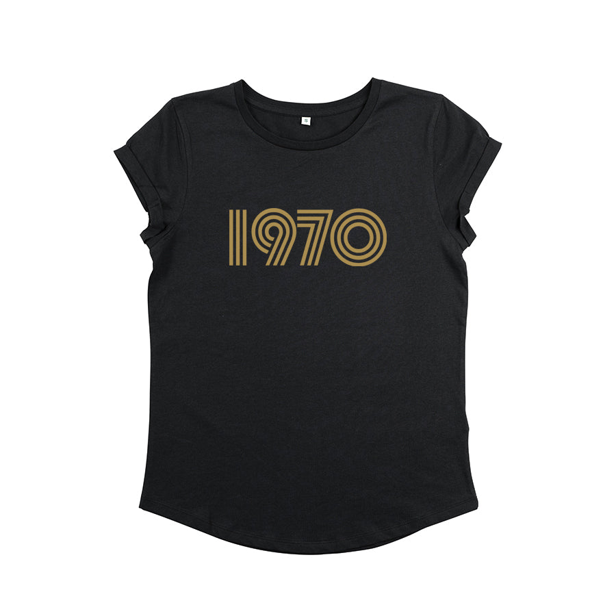 Womens 1970 black Tshirt with gold print - Disko Kids 
