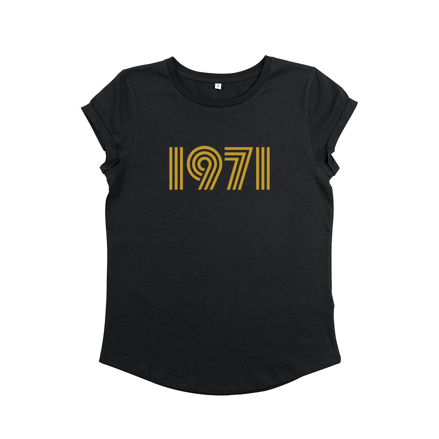 Womens 1971 black Tshirt with gold print - Disko Kids 