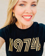 Womens 1974 black Tshirt with gold print - Disko Kids 
