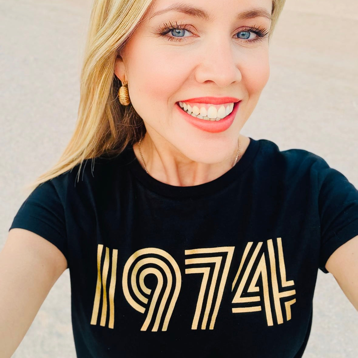 Womens 1974 black Tshirt with gold print - Disko Kids 
