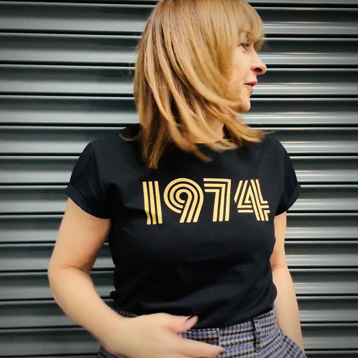 Womens 1974 black Tshirt with gold print - Disko Kids 