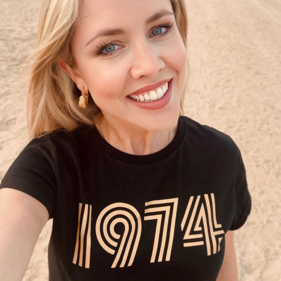 Womens 1974 black Tshirt with gold print - Disko Kids 