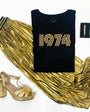 Womens 1974 black Tshirt with gold print - Disko Kids 