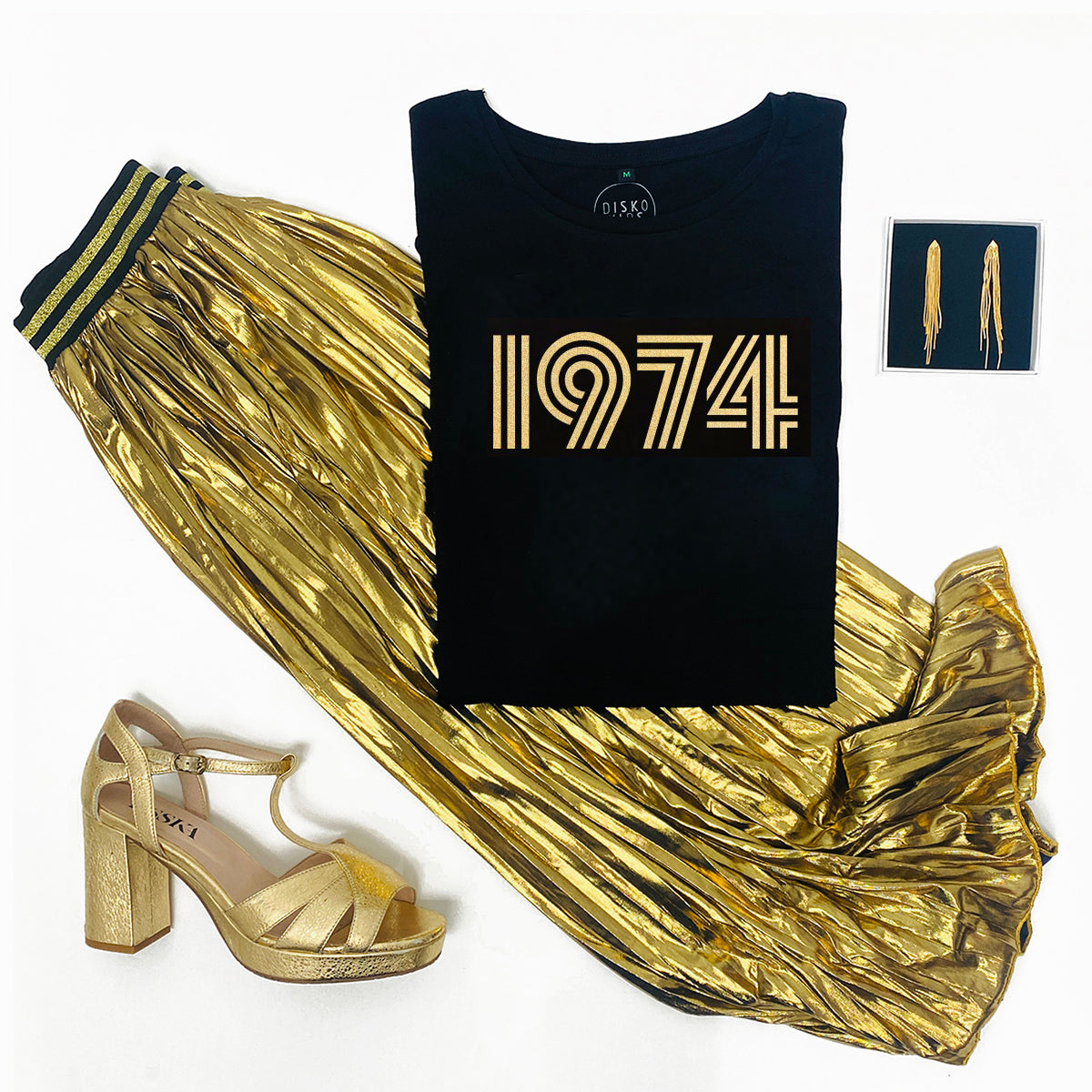 Womens 1974 black Tshirt with gold print - Disko Kids 