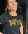 Womens 1975 black tshirt with gold print - Disko Kids