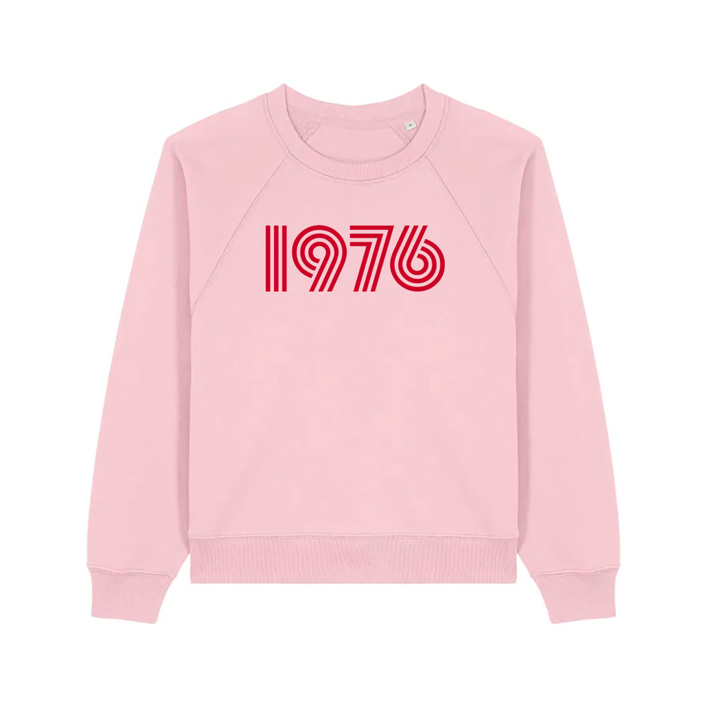 Womens 1976 pink sweatshirt with red print - Disko Kids