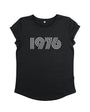 Womens 1976 black tshirt with silver print - Disko Kids