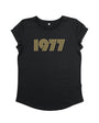 Womens 1977 black tshirt with gold print - Disko Kids