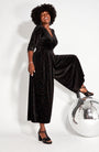 Black Rainbow Sparkle Jumpsuit for party season and christmas full look with heels and disco ball disko kids