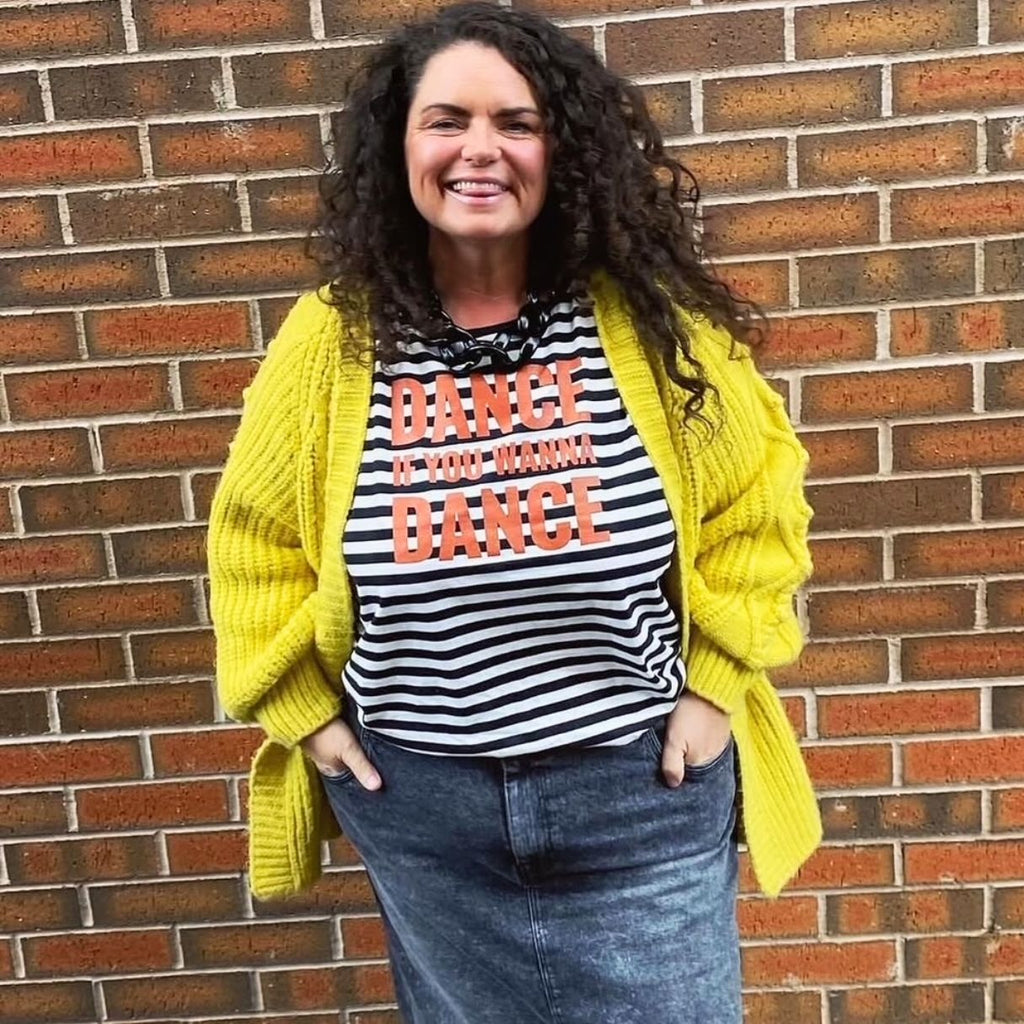 Dance If You Wanna Dance STriped Tshirt inspired by Oasis music The Masterplan. Disko Kids glitter print finish. 