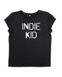 Womens black tshirt with white 'INDIE KID' print - Disko Kids