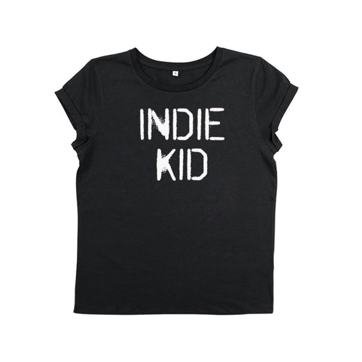 Womens black tshirt with white 'INDIE KID' print - Disko Kids