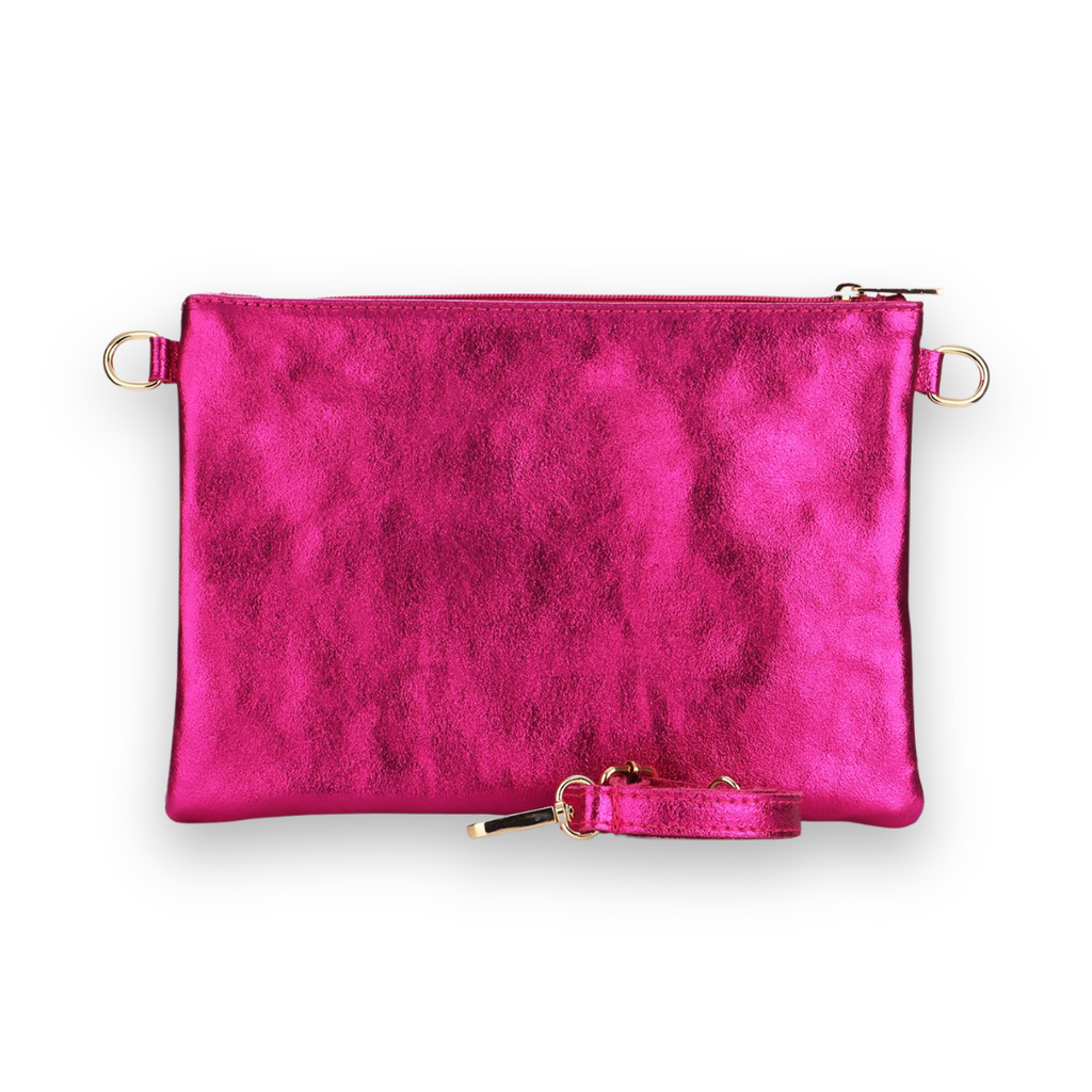 Pink Rainbow Leather Disco Clutch Bag Close Up Back