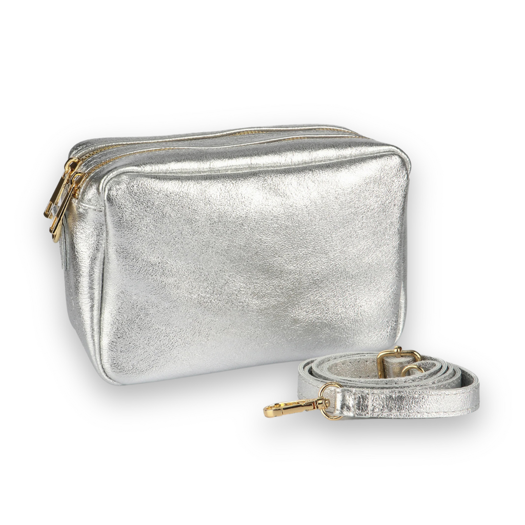 Metallic Silver Leather Disco Bag