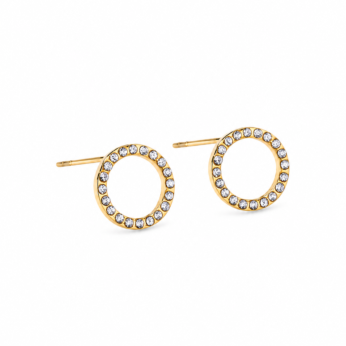 Diamante Circle Stud Earrings Gold