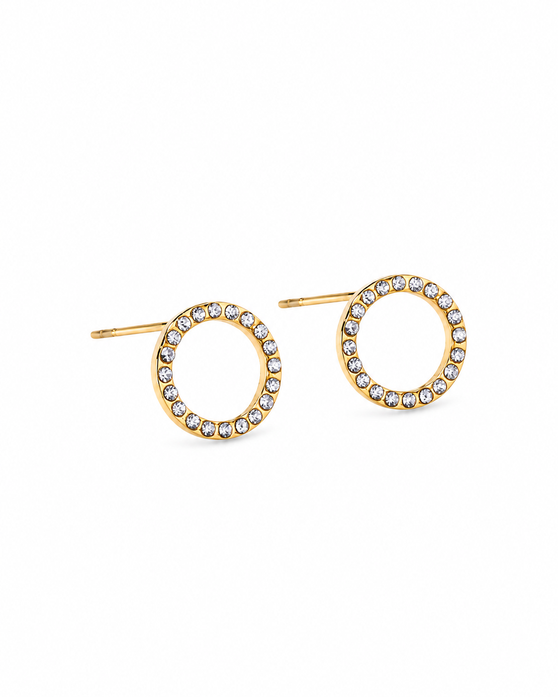 Diamante Circle Stud Earrings Gold