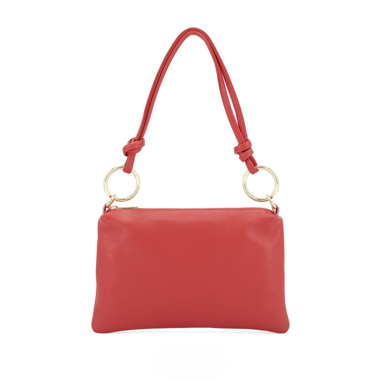 Red leather shoulder bag gold hardware knot handle 
