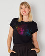disco down rainbow mirrorball print on a black candi disko kids tshirt