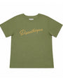 discotheque olive green disko kids graphic tshirt retro inspired flat ly on white background