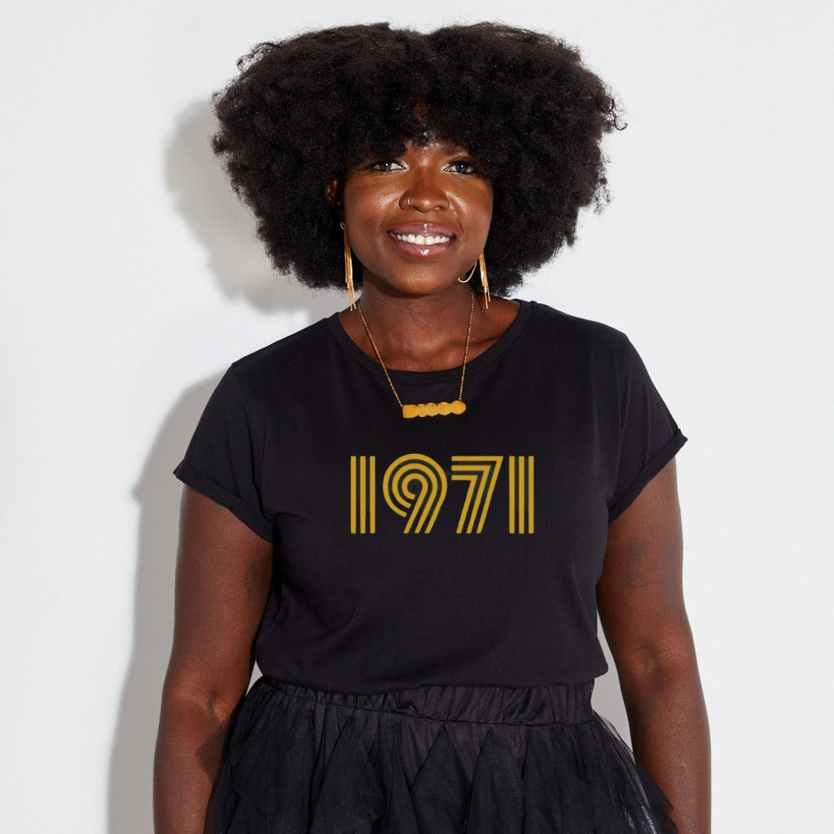 Womens 1971 black Tshirt with gold print - Disko Kids 