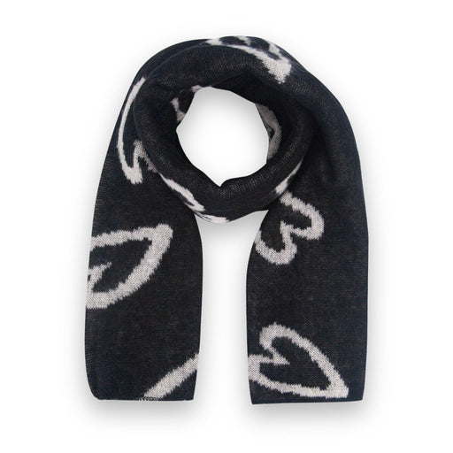 Black scarf with white heart patterns 