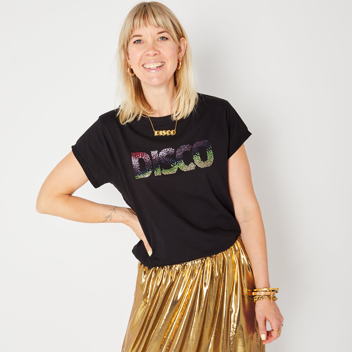 Black Disco Embellished Tshirt Disko Kids Womenswear