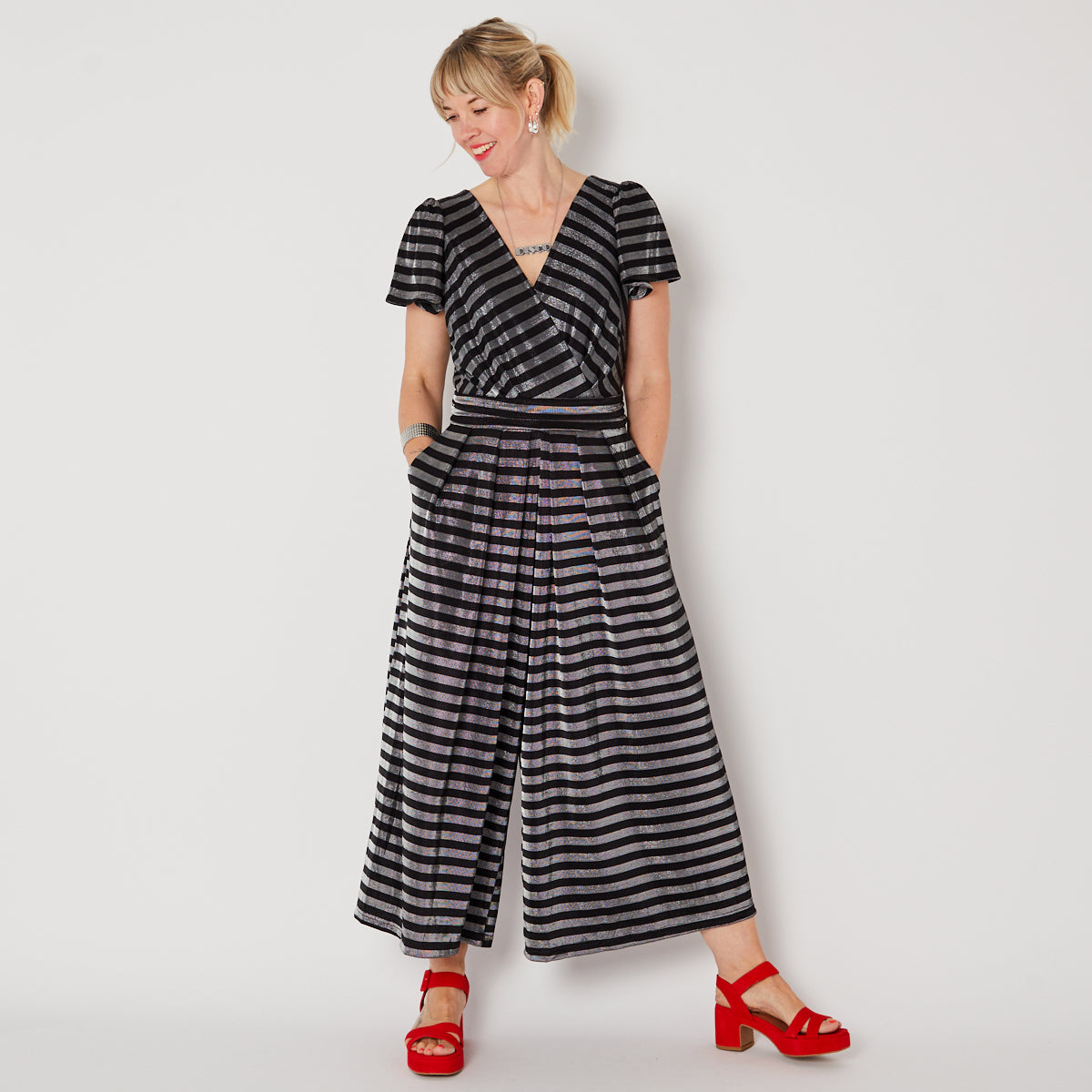 Black & Silver Metallic stripe jumpsuit - Disko Kids