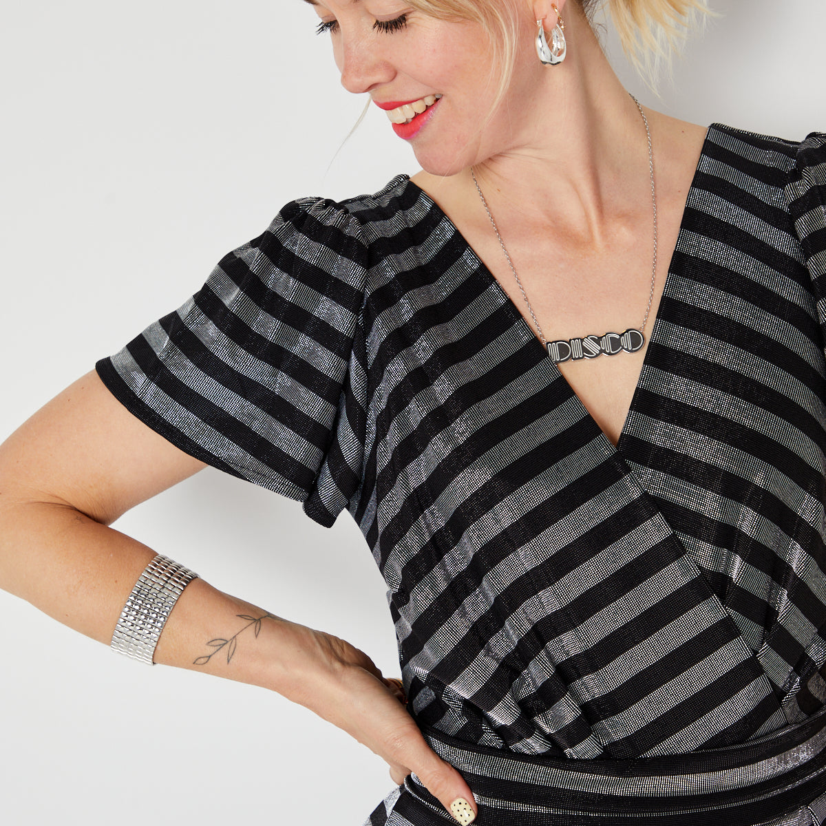 Black & Silver Metallic stripe jumpsuit - Disko Kids