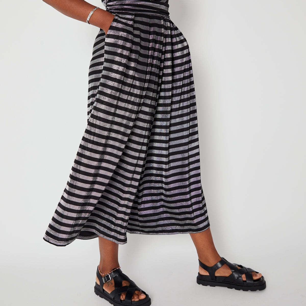Black & Silver Metallic stripe jumpsuit - Disko Kids