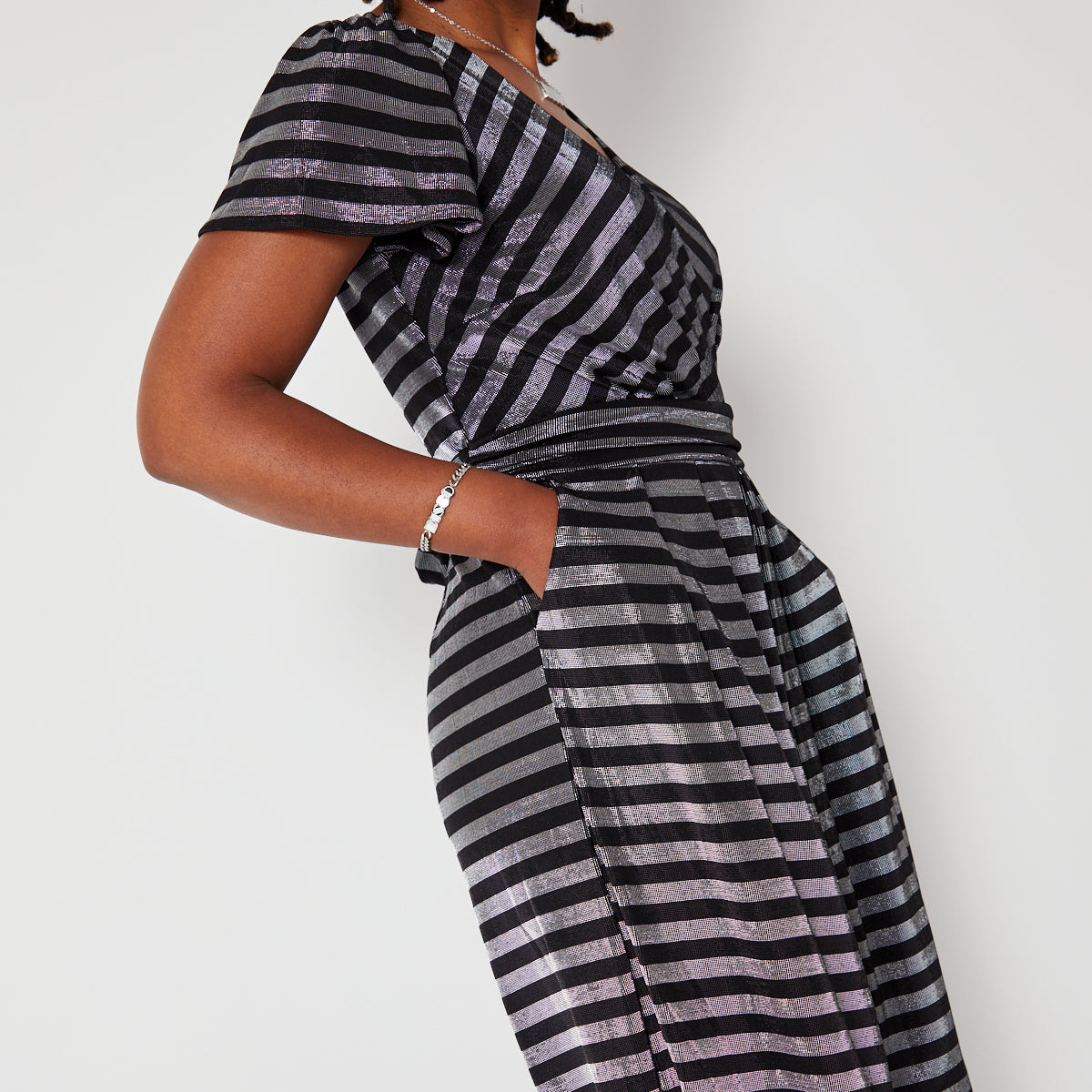 Black & Silver Metallic stripe jumpsuit - Disko Kids