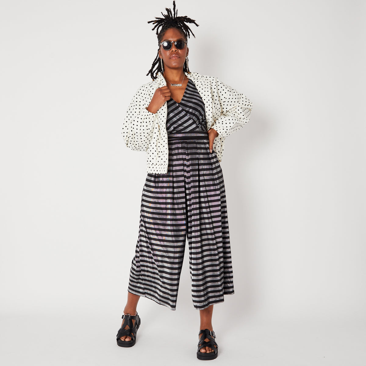 Metallic Black & Silver Striped Jumpsuit