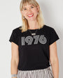 Womens 1976 black tshirt with silver print - Disko Kids