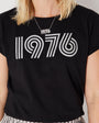 Womens 1976 black tshirt with silver print - Disko Kids