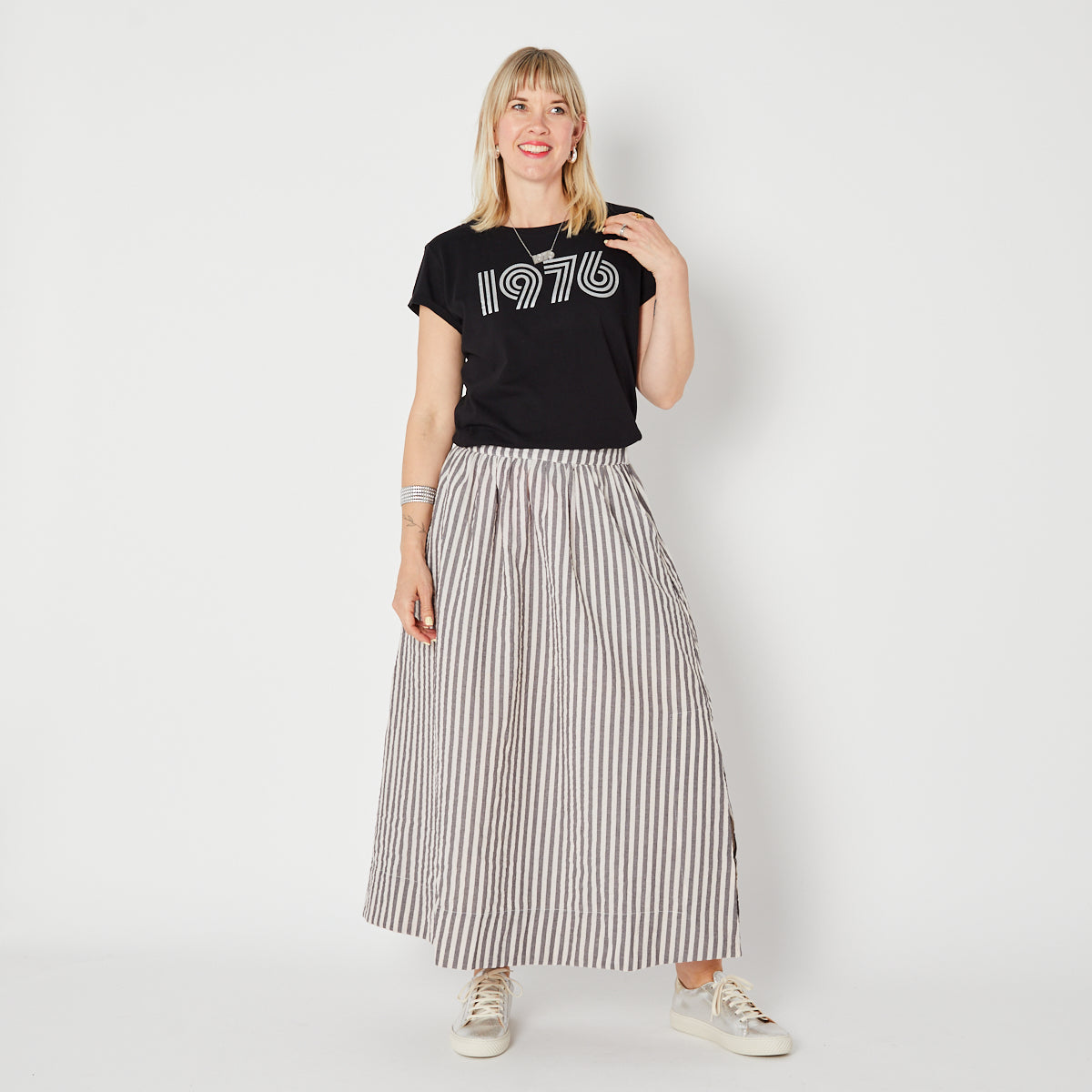 Womens 1976 black tshirt with silver print - Disko Kids
