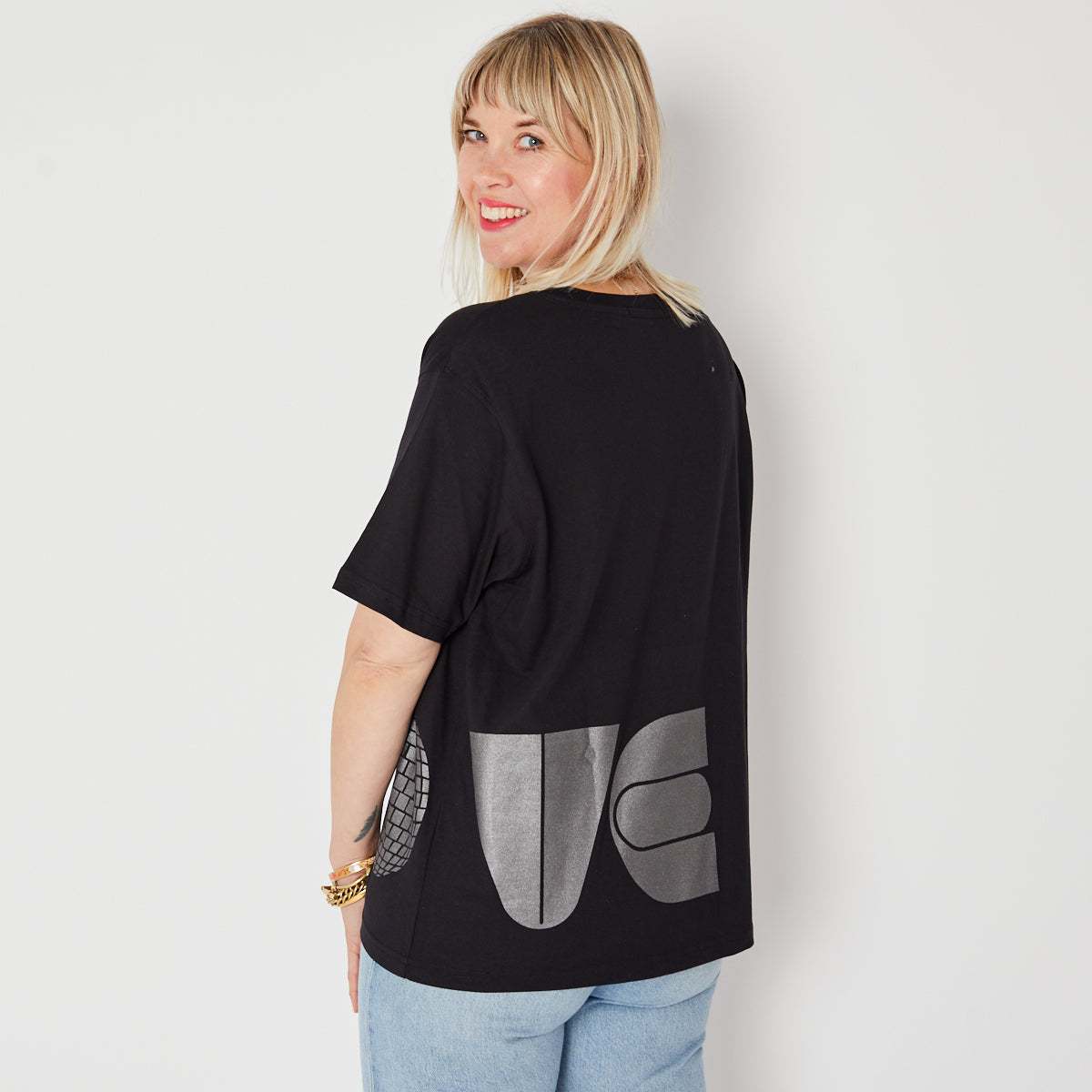 Womens black tshirt with Love design disco ball disko kids
