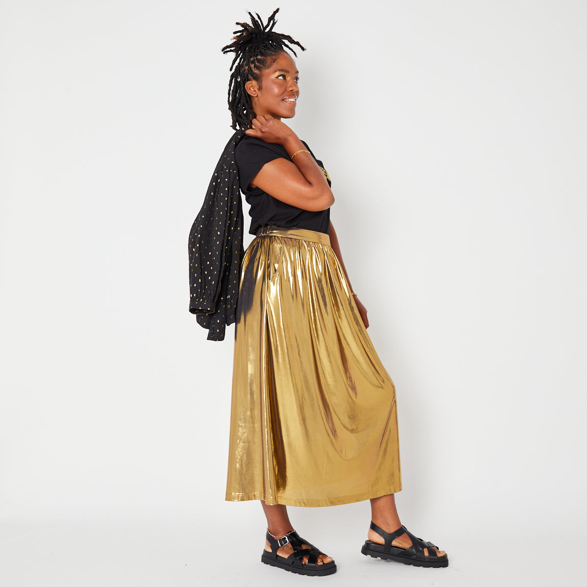 Disko Kids Gold Metallic Skirt Festival Holiday Summer A line skirt