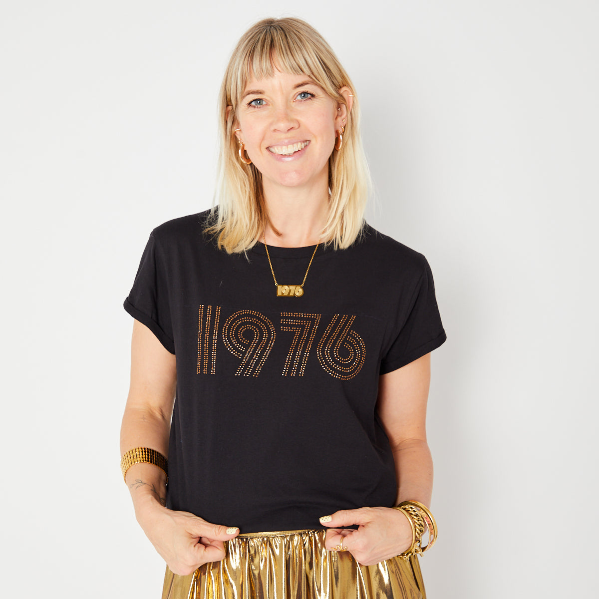 1976 embellished tshirt with gold skirt - Disko Kids