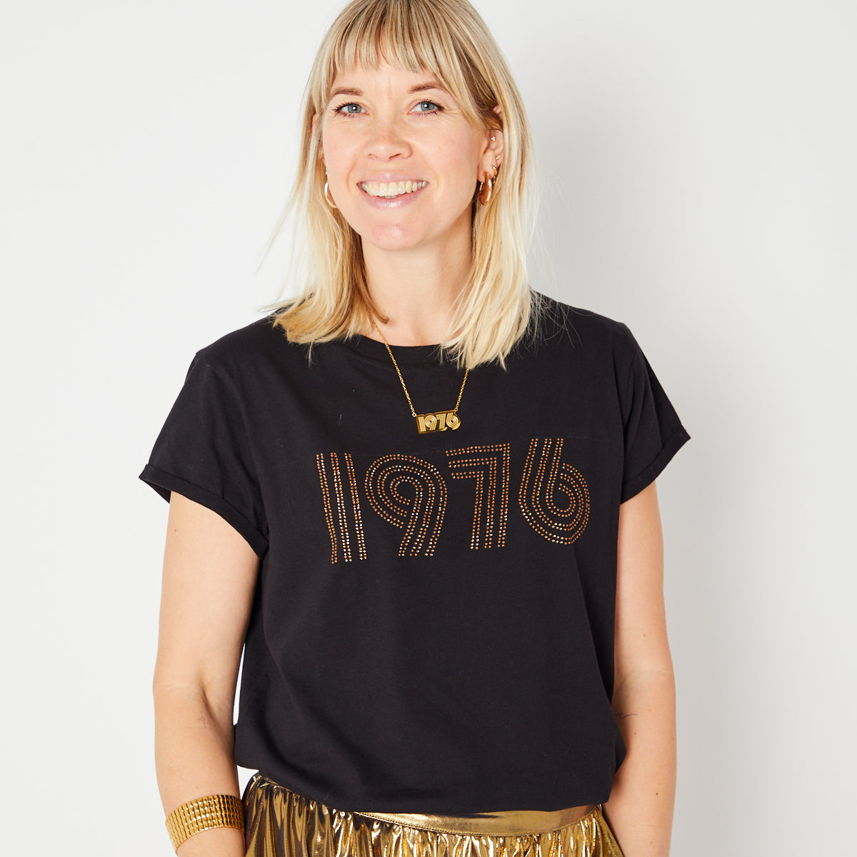 1976 embellished tshirt with gold skirt - Disko Kids