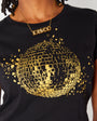 Womens black tshirt with gold discoball design - Disko Kids