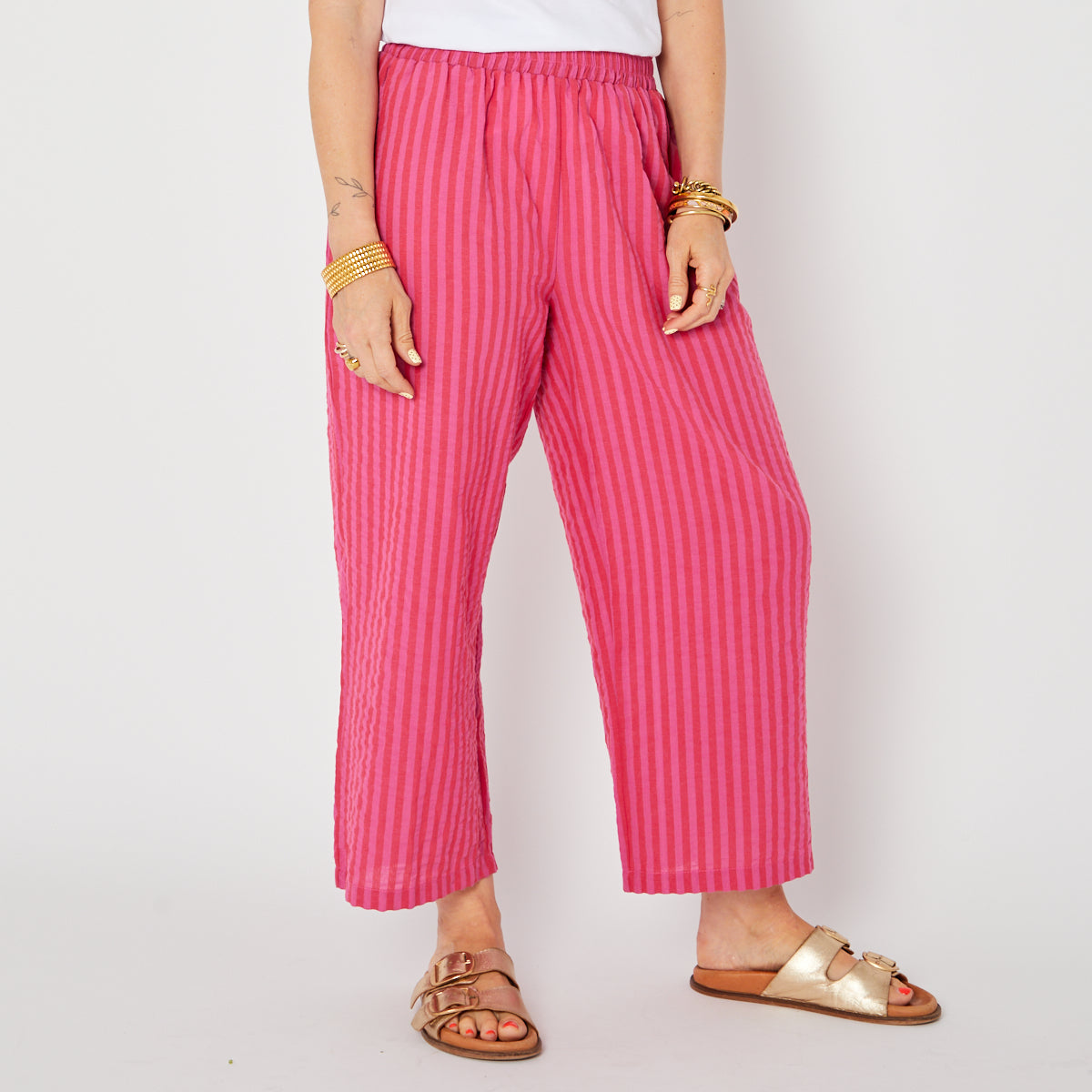 Striped Pink Cropped Trousers