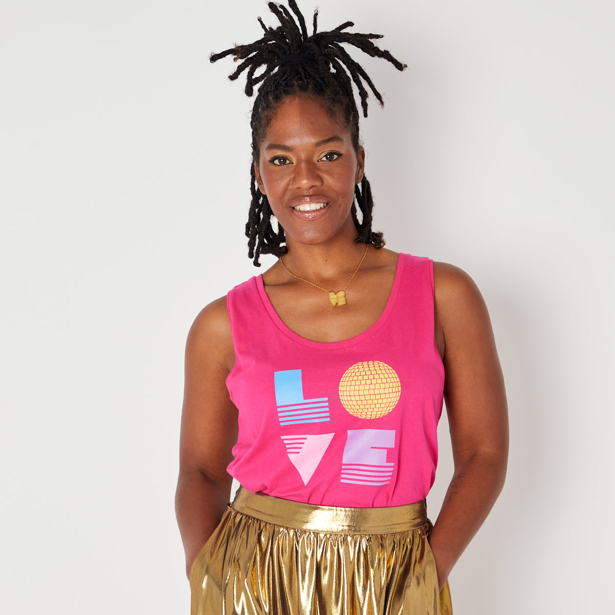 Hot Pink Patti Vest Rainbow Love design Disko Kids Womenswear