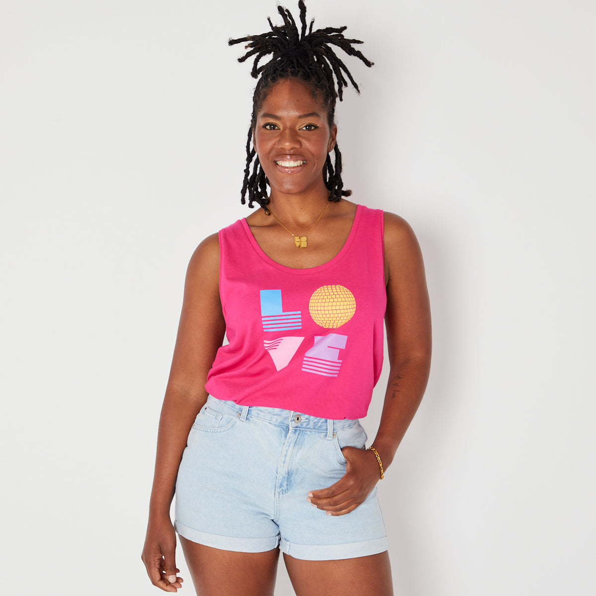 Hot Pink Patti Vest Rainbow Love design Disko Kids Womenswear