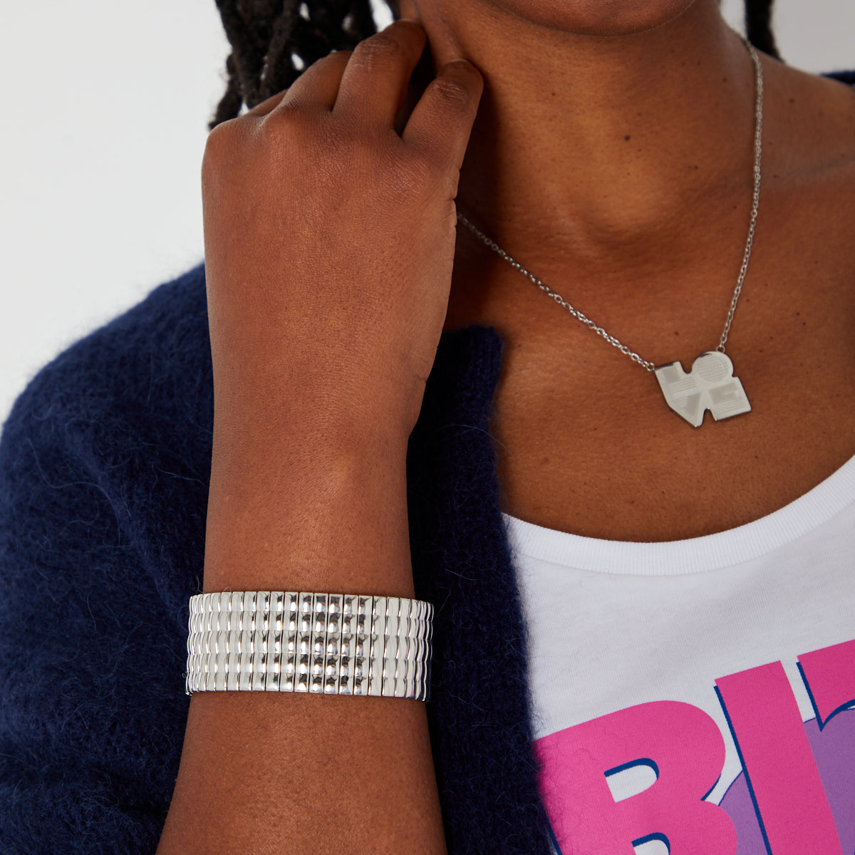 elasticated stretch silver cuff bracelet waterproof