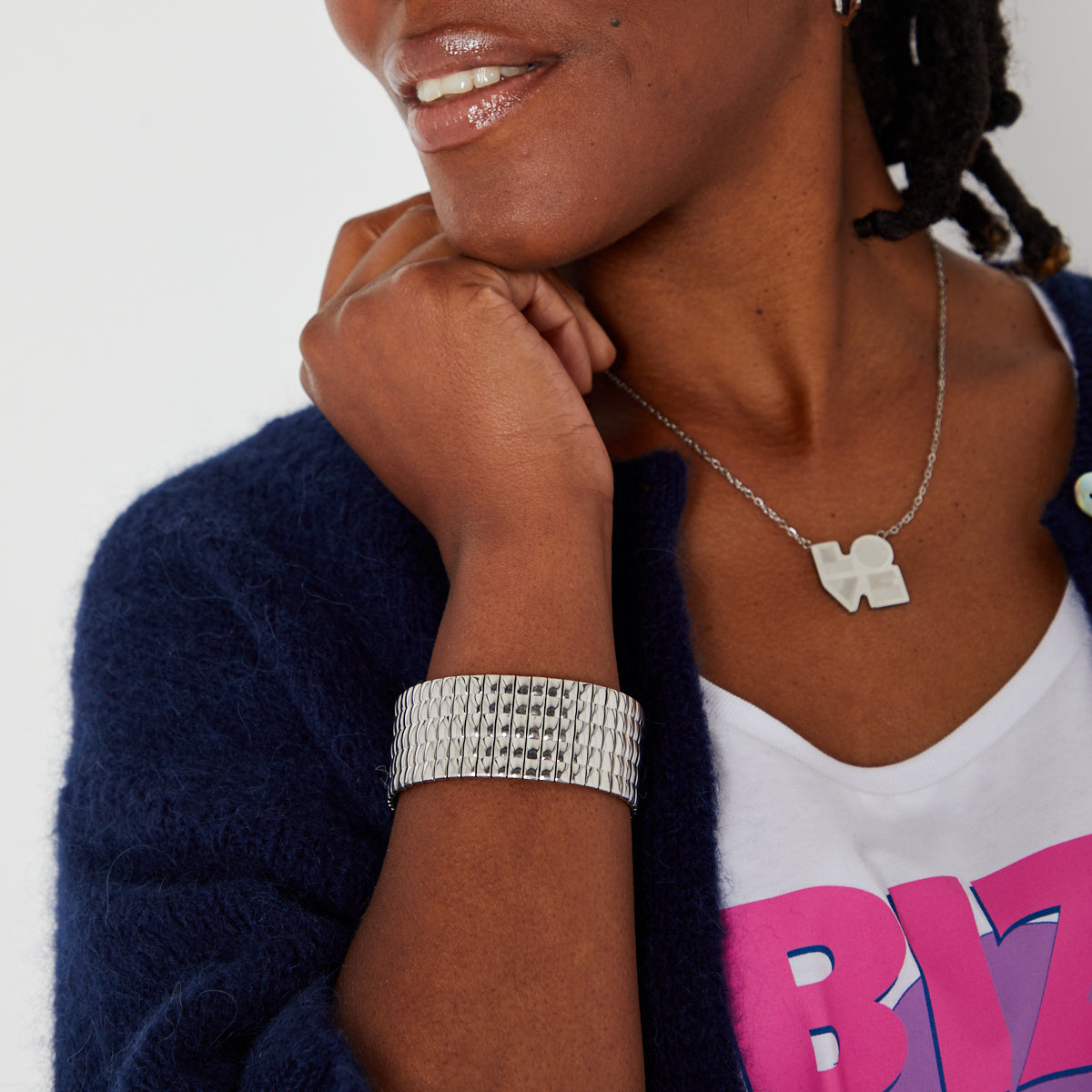 elasticated stretch silver cuff bracelet waterproof