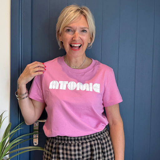 Disko Kids Atomic Pink Classic Cut Tshirt inspired by Blondie with white print