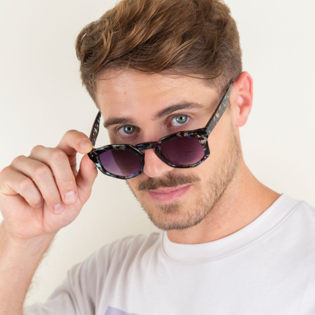 Blue Tortoiseshell Hexagonal Frame Sunglasses Audrey