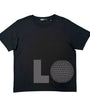 Black t-shirt with a disco ball graphic on a white background