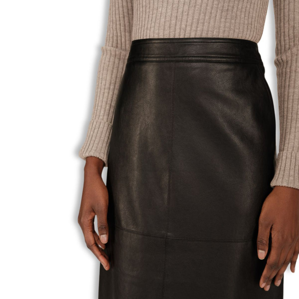 Black faux leather skirt with waistband