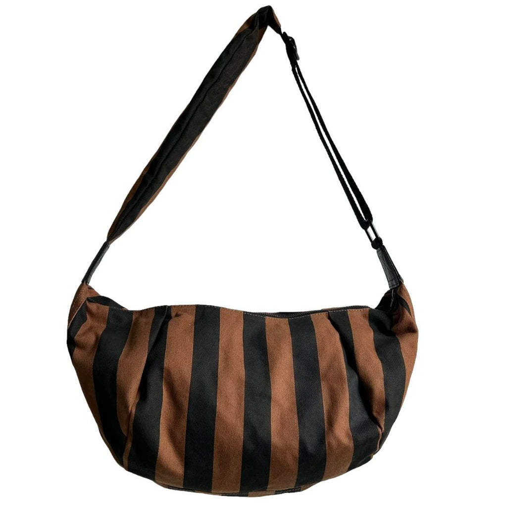 Large Stripe Brown Black Crossbody Bag